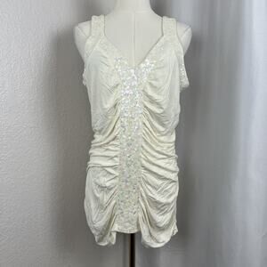 VTG Worthington Top Womens‎ Large White Sequin Ruched Fairy Y2K Festival Glam